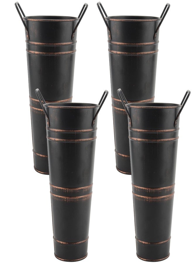 MOUYAT 4 Pack 10 Inch Vintage Metal Galvanized Flower Vase, Tall Galvanized Metal Planter Bucket with Handles, Farmhouse French Bucket for Centerpiece Wedding Decor, Floral Arrangements, Black - Image 1